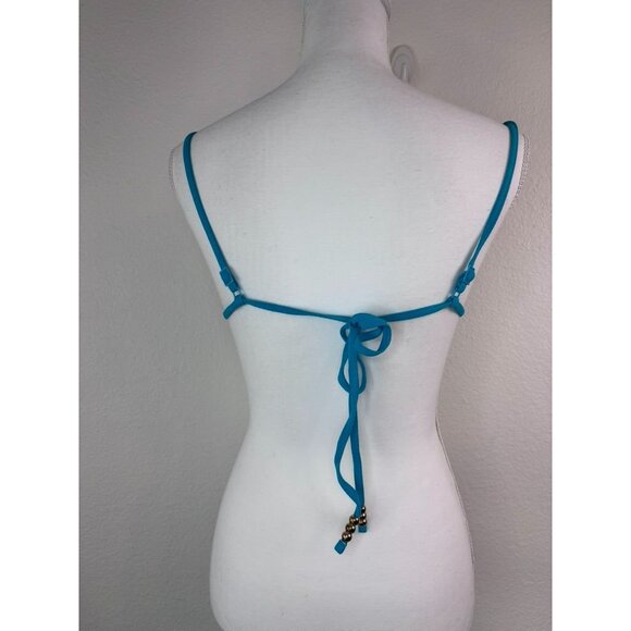Aerie women's small teal‎ blue bandeau tie back bikini top beaded textured - Picture 3 of 4